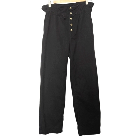 Urban Outfitters Women Black High Rise Button Front Paperbag Waist Pant Size S - Picture 2 of 14